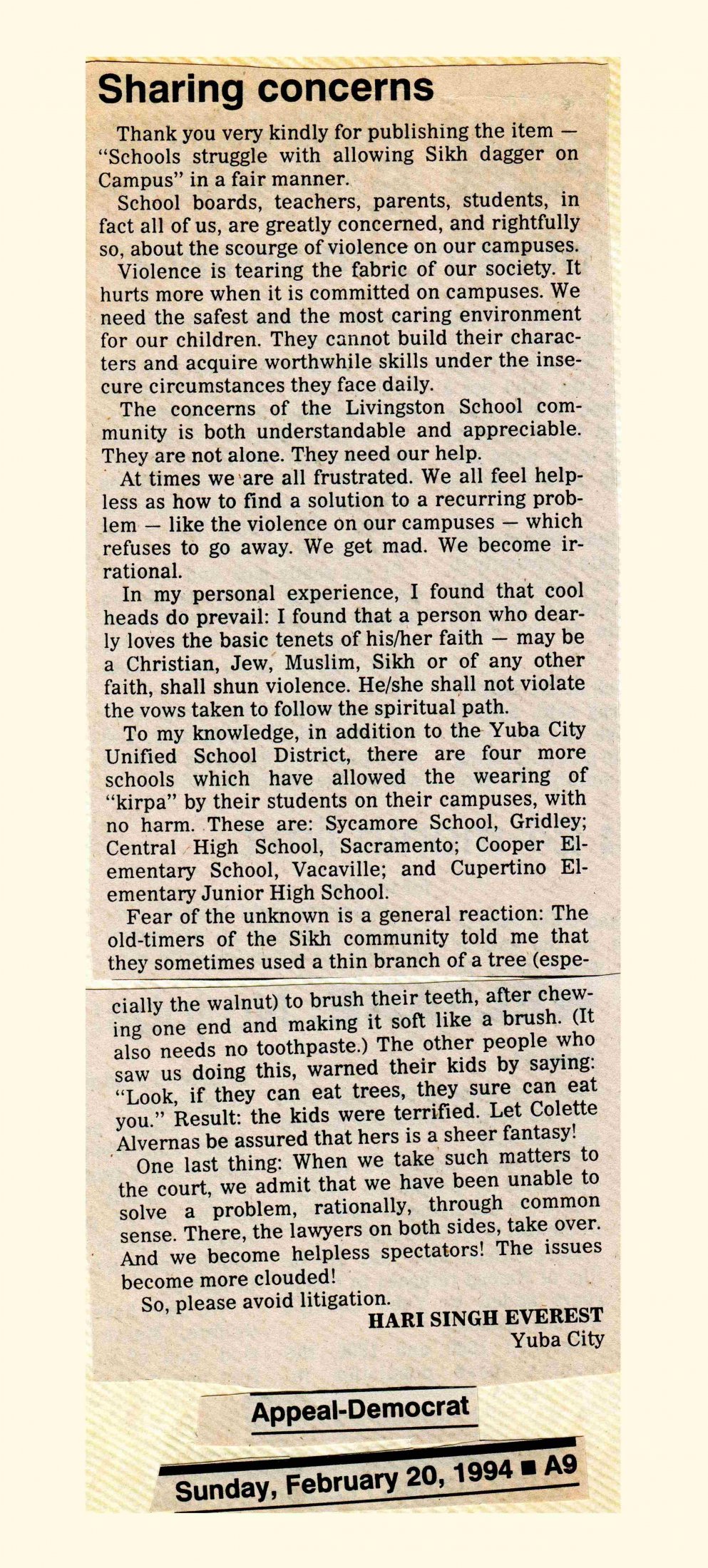 Kirpan School Controversy