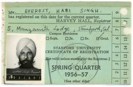 Stanford University ID Card, Palo Alto, CA, Spring 1957.  Courtesy of the Everest Family.