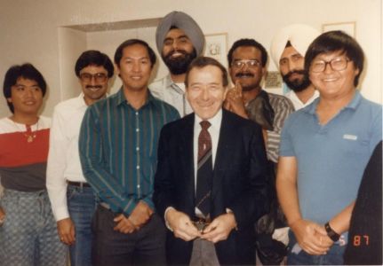 Group Photo with Mr. Kaplan While Studying for His Medical Exam, Palo Alto, CA, 1987.  Courtesy of the Kang Family.