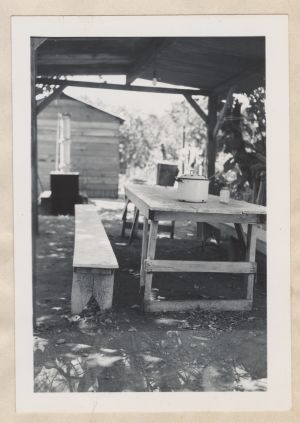 Communal Dining Table, Van Tiger Ranch, Farm Labor Camp, Yuba City Area, Circa Late 1940s