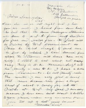 A Rare Letter From a Punjabi Pioneer From Monshu Singh to George Pierce Jr. From Nagar, Punjab, India, 1914.  The Letter Was Likely Penned by an Educated Person.  Pierce Family Papers, Special Collections, University of California, Davis Library.