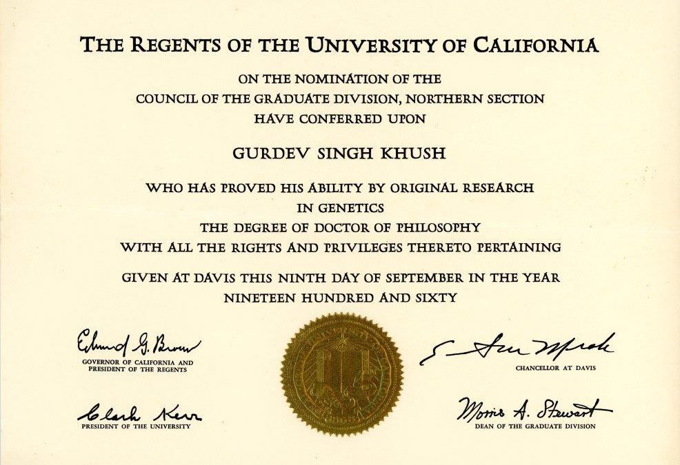 Doctoral Degree, Genetics, University of California, Davis, 1960