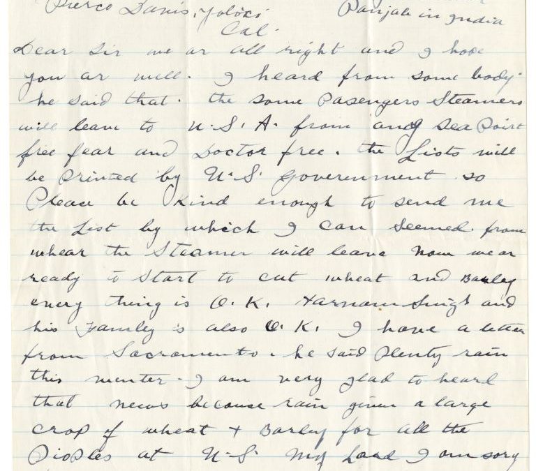 Monshu Singh Letter to George Pierce, Jr., India, 1914